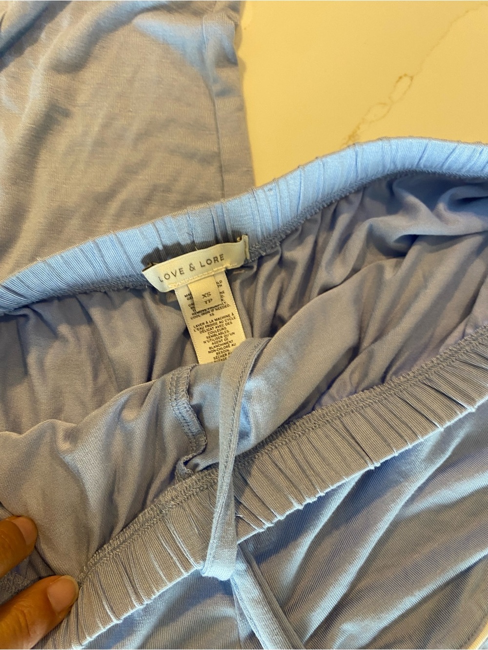 Love & Lore Women's Light Blue Short-Sleeve Pajama Set with White Piping - Picture 7 of 9